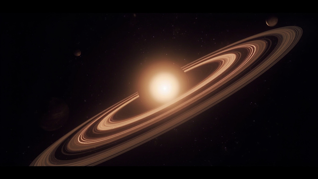 Imagen generada por IA con el prompt: Stylized 3D solar system simulation on a dark background, with glowing orbital paths of planets around a bright Sun, compressed scale showing all orbits at once, soft sci-fi editorial illustration style.