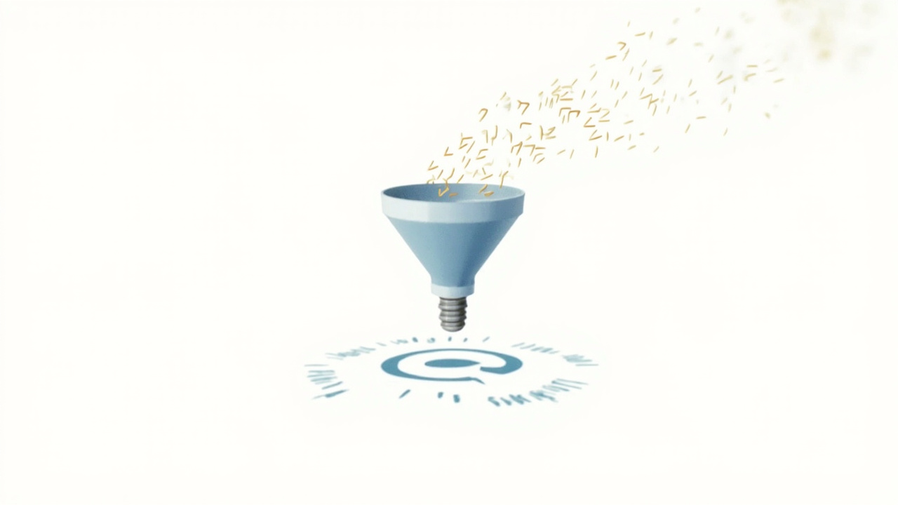 Imagen generada por IA con el prompt: Minimalist editorial illustration of a stylized compiler funnel transforming C-like source code into binary, with abstract circuit patterns in muted blue and orange tones on a clean white background.