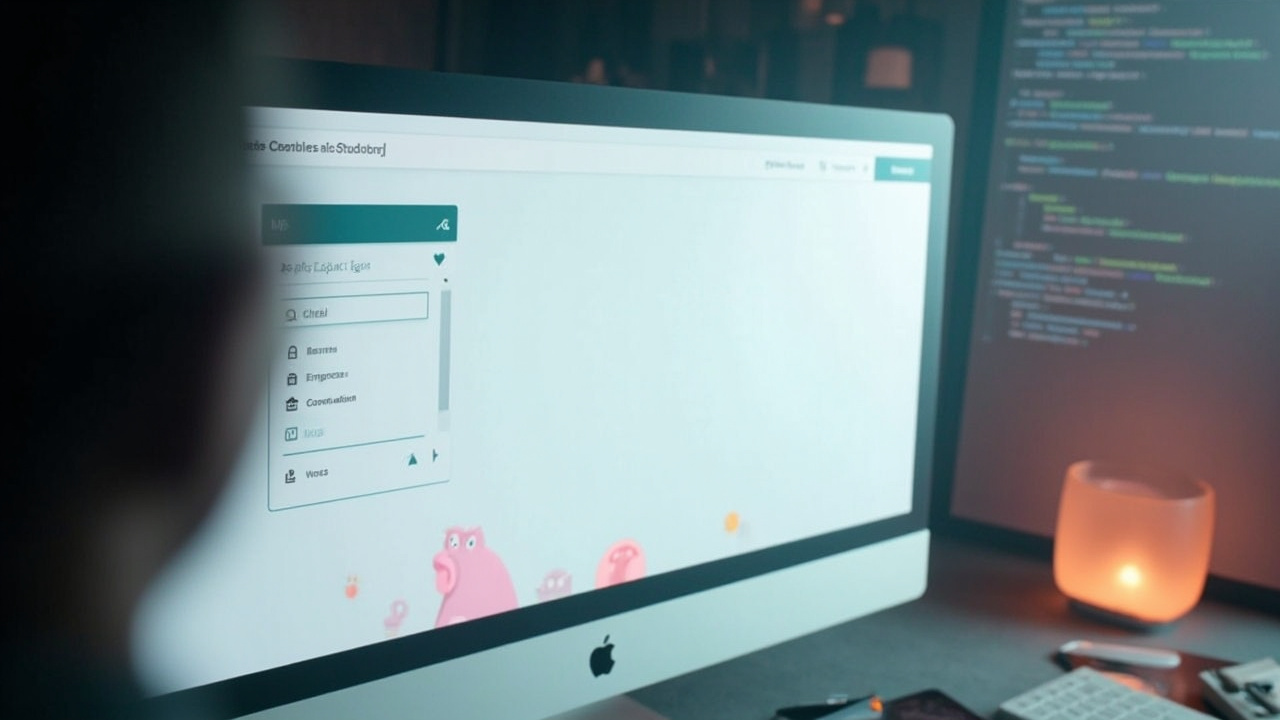 Imagen generada por IA con el prompt: A clean and minimalistic web page editor interface with a simple toolbar, a preview of a responsive website with pastel colors, and lines of PHP code in the background. No text, logos, or recognizable faces. Style: flat 