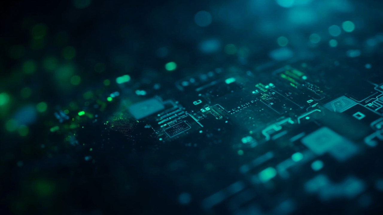 Imagen generada por IA con el prompt: Abstract technical illustration of program generation and compiler testing, blue and green digital patterns, circuit-like code flow visualization, no text or logos