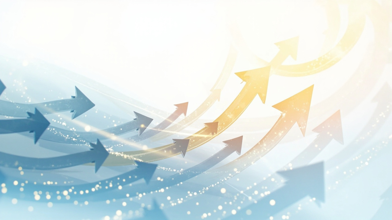 Imagen generada por IA con el prompt: Abstract mathematical illustration of nested set partitions and curved arrows flowing into an exponential growth curve, soft blue and warm gold palette, clean editorial style, white background, no text.
