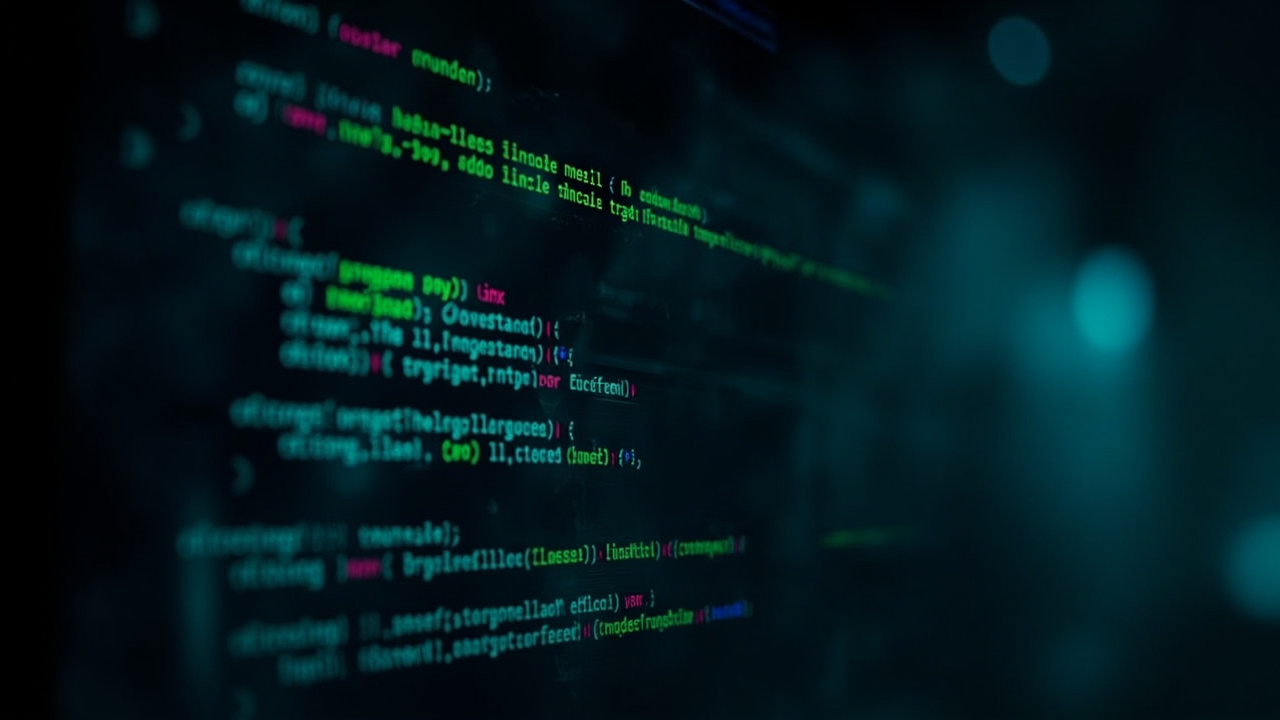 Imagen generada por IA con el prompt: Terminal window on dark background showing colorful Linux linker debug output, with code-like text lines, blue and green highlights, abstract server room glow.