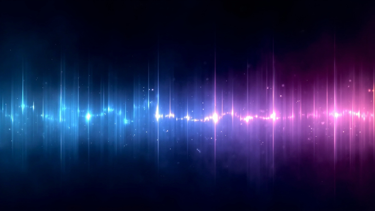 Imagen generada por IA con el prompt: Abstract logarithmic frequency spectrum visualization with glowing bars of varying heights, blue-to-magenta gradient on dark background, no text or logos
