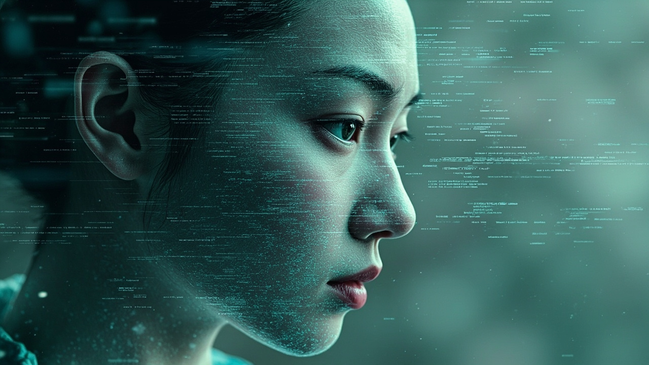 Imagen generada por IA con el prompt: Abstract representation of AI analyzing Chinese poetry and code, with ancient Chinese calligraphy and modern code snippets merging, ethereal and digital style.