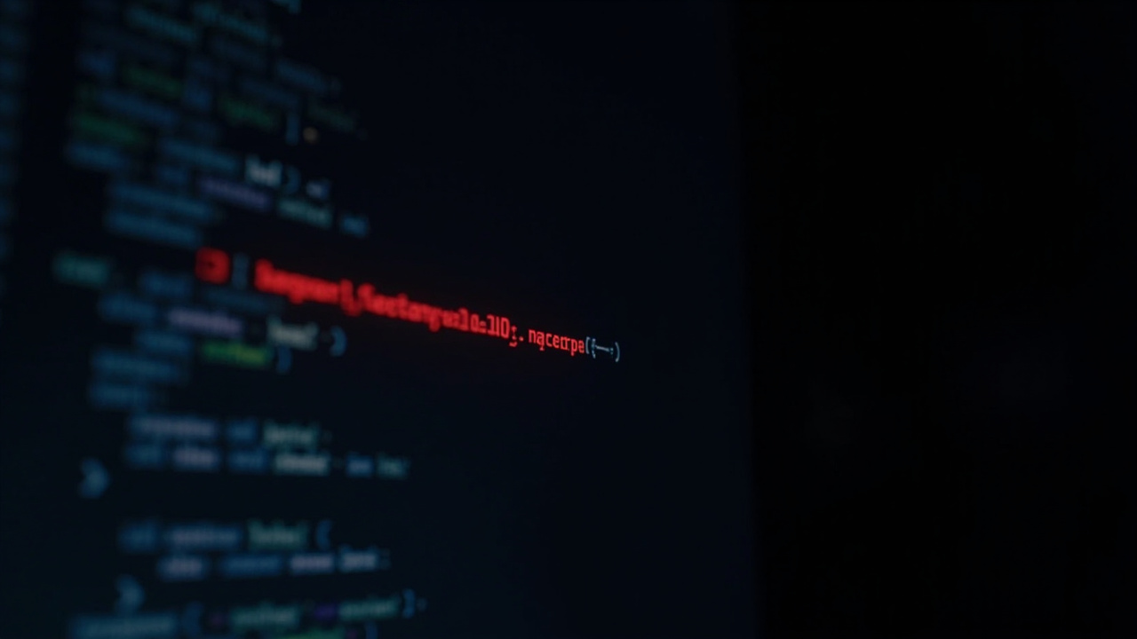 Imagen generada por IA con el prompt: Close-up of a computer screen showing Python code in an IDE, with a ghost-text suggestion highlighted in red, dim ambient lighting, cyber security mood, no faces or logos.