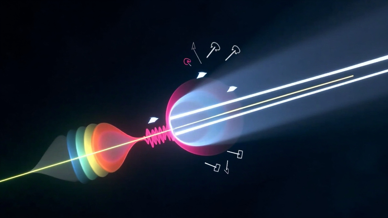 Imagen generada por IA con el prompt: An artistic illustration showing a curved manifold with tangent vectors and electromagnetic field lines, all depicted as simple geometric shapes and arrows, in a clean and colorful educational style.