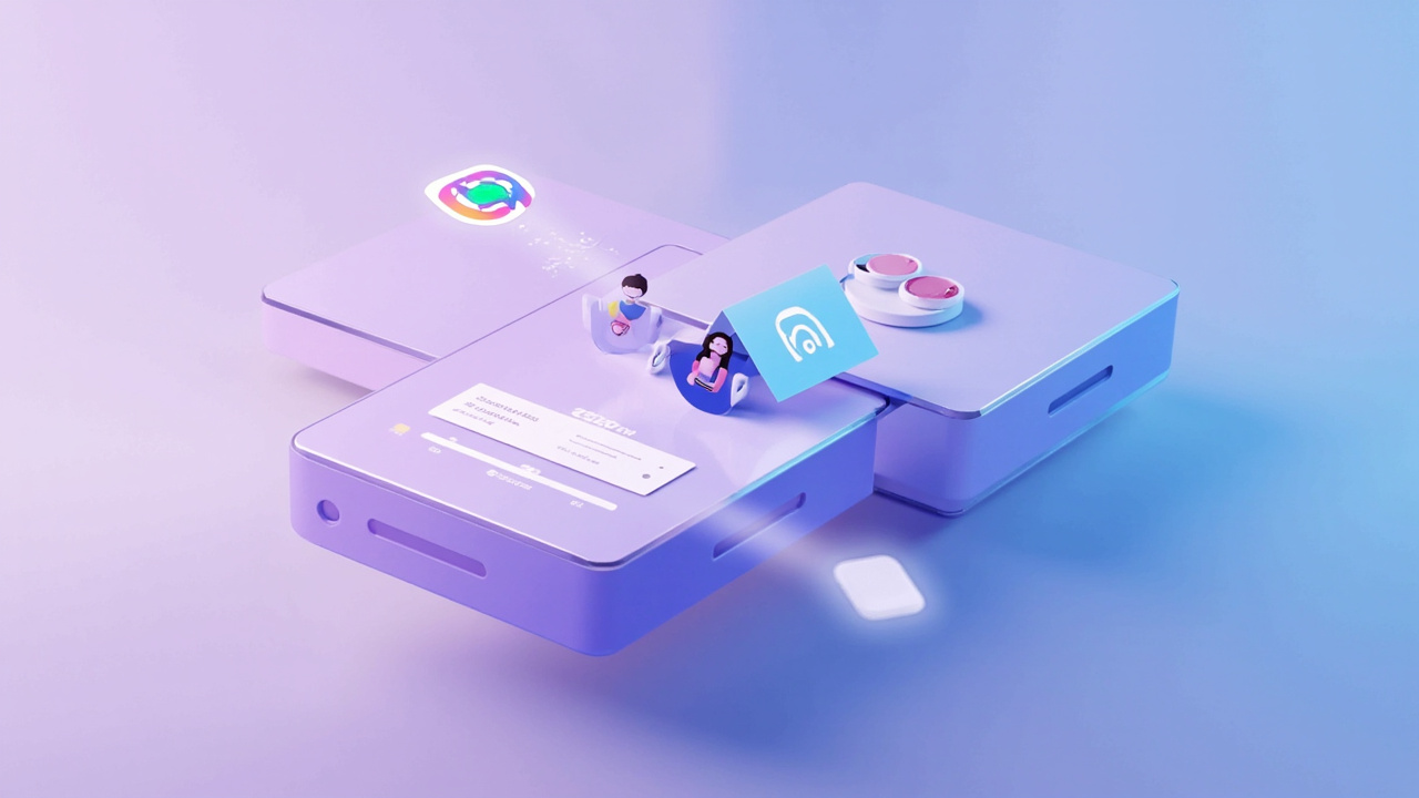 Imagen generada por IA con el prompt: Abstract editorial illustration of subscription tiers on smartphone screens showing Instagram, Facebook, WhatsApp with premium badges and analytics icons, minimalistic flat design, no faces or logos, soft gradient backgr