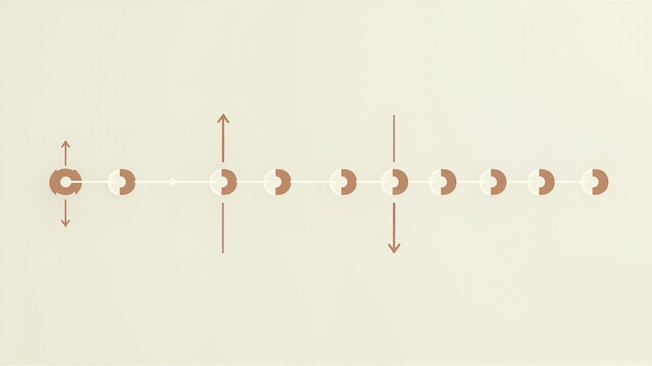 Imagen generada por IA con el prompt: A number line diagram showing quantization bins: brown circles at integer positions with vertical arrows indicating floating-point ranges, clean technical illustration, neutral background