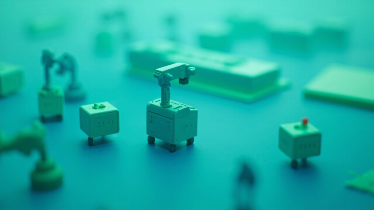 Imagen generada por IA con el prompt: Stylized editorial illustration of branching git worktrees as separate small workspace pods, each with a unique port number, clean minimal style, soft blue and green palette, no text or faces.