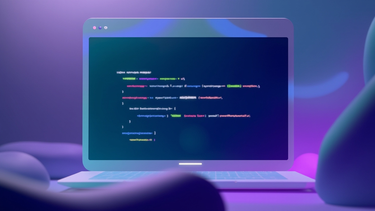 Imagen generada por IA con el prompt: Abstract flat illustration of a code editor window showing a Markdown file with highlighted lint warnings, soft purple and teal palette, minimalist developer workspace mood
