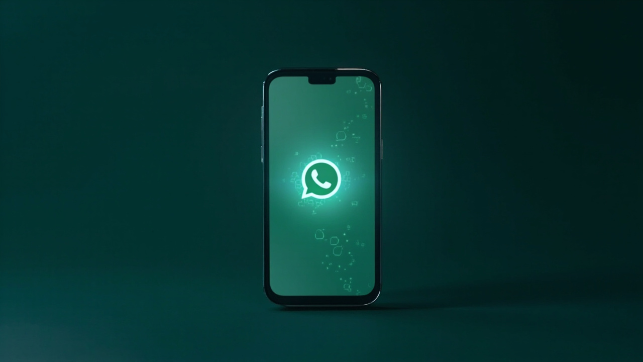 Imagen generada por IA con el prompt: Minimalist illustration of a smartphone displaying a WhatsApp chat interface with organized icons and a subtle AI glow. Clean, modern style.