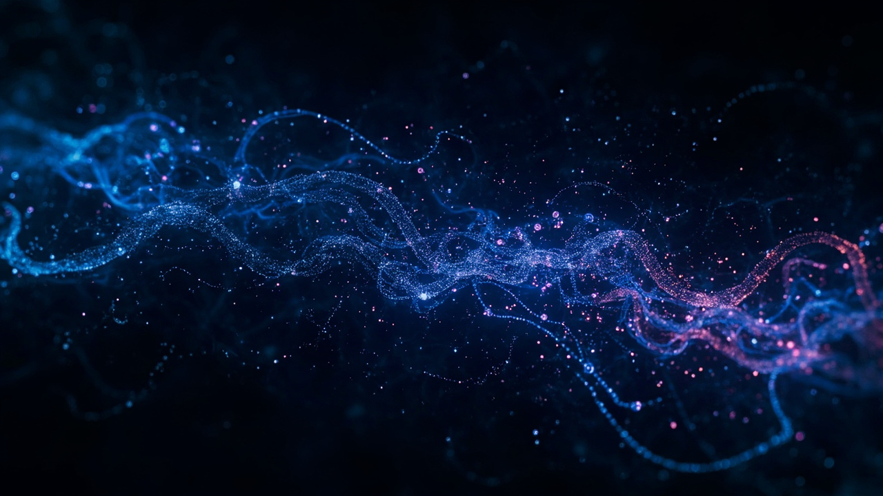 Imagen generada por IA con el prompt: Abstract digital illustration of tangled binary streams dissolving into readable assembly instructions on a dark background, glowing blue and violet code-like patterns, technical cyber aesthetic, no faces.