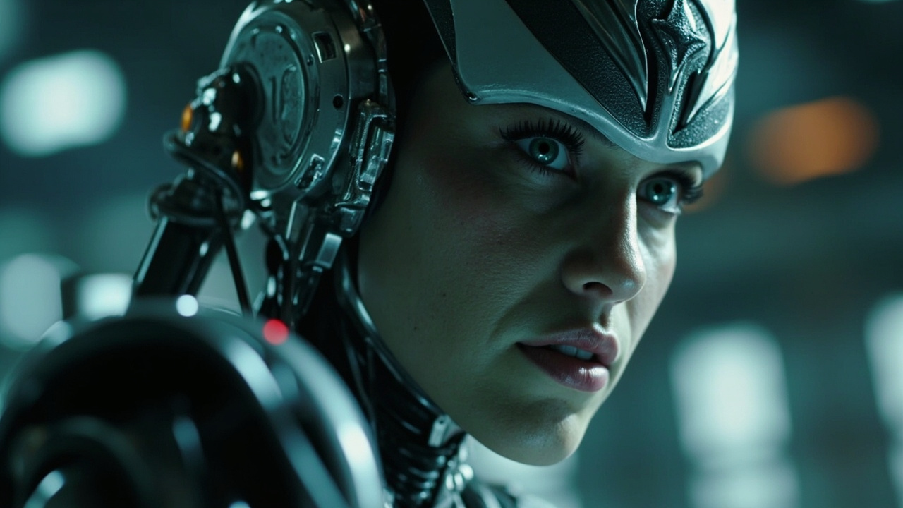 Imagen generada por IA con el prompt: Futuristic humanoid robot, metallic texture, clean lines, industrial setting, soft lighting, dynamic pose, conveying innovation and technological advancement.