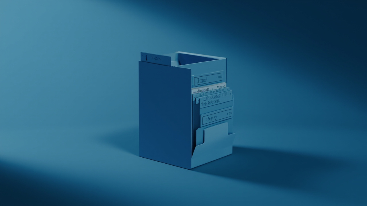 Imagen generada por IA con el prompt: Minimalist editorial illustration of a tidy Linux folder hierarchy showing ~/.config directory with config files, a tangled old dot file being reorganized, clean blue and gray tones, flat design