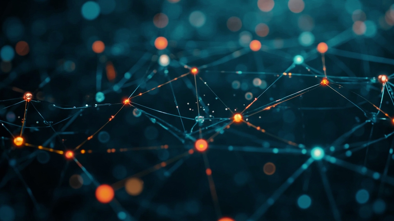 Imagen generada por IA con el prompt: Editorial technical illustration: abstract directed graph with colored nodes and arrows forming a cycle, some nodes highlighted as garbage, subtle kernel terminal background, clean blue and orange palette.