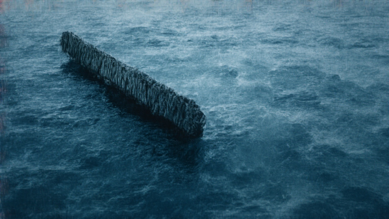 Imagen generada por IA con el prompt: Editorial illustration of a small autonomous underwater vehicle emitting soft blue electromagnetic waves from a compact antenna array, descending into deep dark ocean water, technical diagram style