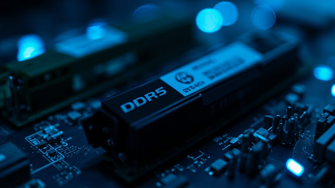 Imagen generada por IA con el prompt: Two DDR5 RAM modules side by side on a dark technical background with blue neon lighting, one with authentic brand heatspreader, editorial close-up photography style