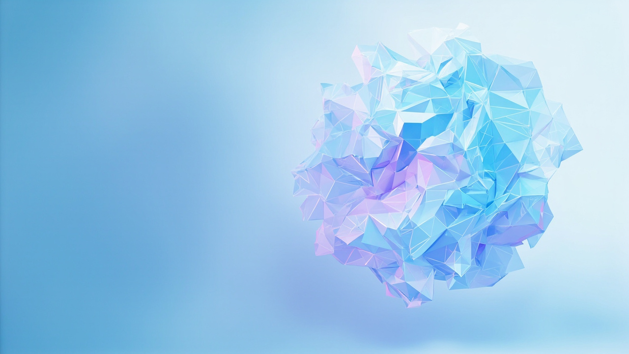 Imagen generada por IA con el prompt: Abstract 3D wireframe polygon mesh floating in a browser viewport, geometric CSS-styled shapes in vibrant colors, soft blue gradient background, modern web aesthetic, no text