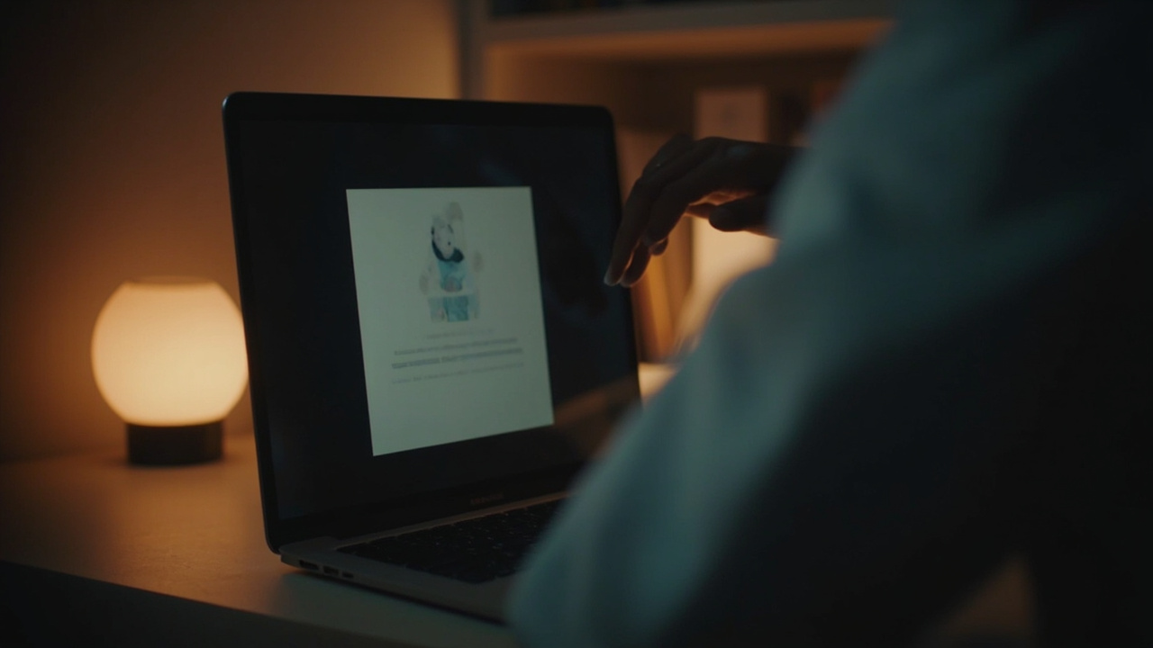 Imagen generada por IA con el prompt: Person closing laptop at a minimalist desk, warm lamp light, a faint email interface reflected on the screen, editorial photo style, no recognizable faces or logos