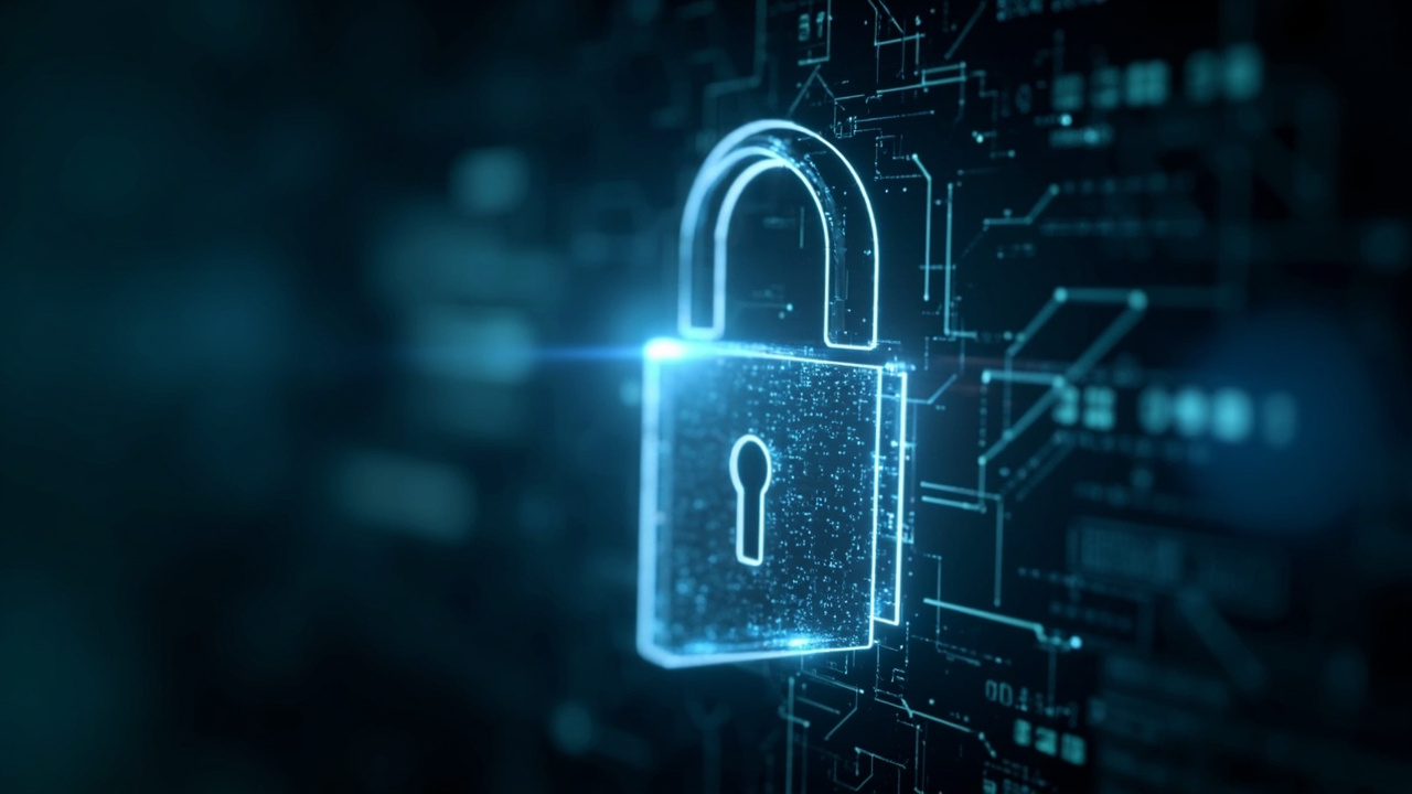 Imagen generada por IA con el prompt: Abstract digital lock and key, symbolizing online security and authentication. Soft lighting, futuristic style.