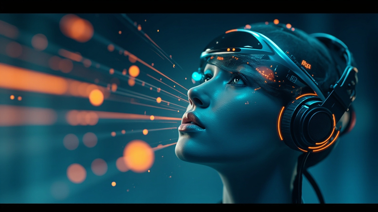 Imagen generada por IA con el prompt: Editorial illustration of a digital AI agent node connected to glowing RSS feed streams and a podcast microphone, layered data icons flowing in, soft blue and warm orange palette, minimalist tech aesthetic, no text