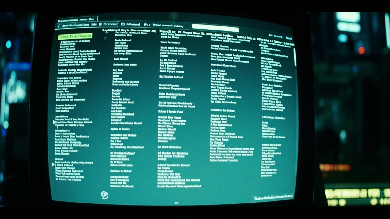 Imagen generada por IA con el prompt: Retro late-90s web directory homepage on a CRT monitor, dense column layout, teal background, pixelated links and sponsor banners, nostalgic geek atmosphere